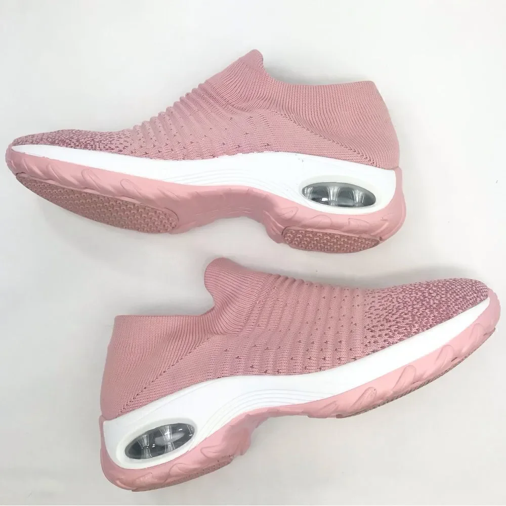 STQ Pink Gradient Air Cushion Speckled Knit Sock Athletic Walking Sneakers